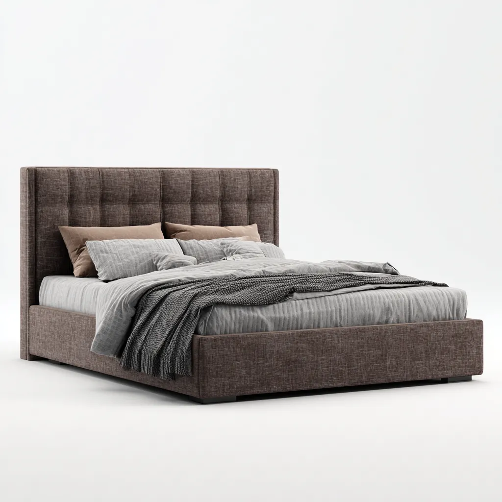 Lit double tissu 200x180x120 cm - marron - adapté à la chambre - design moderne-Warmthova