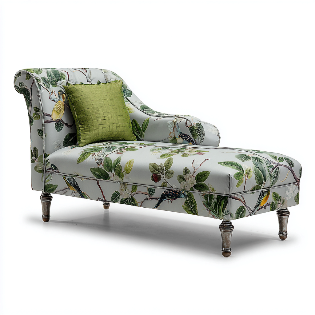 Chaise longue en tissu 165x70x85 cm - gris - vert - adaptée au salon - style classique-Warmthova