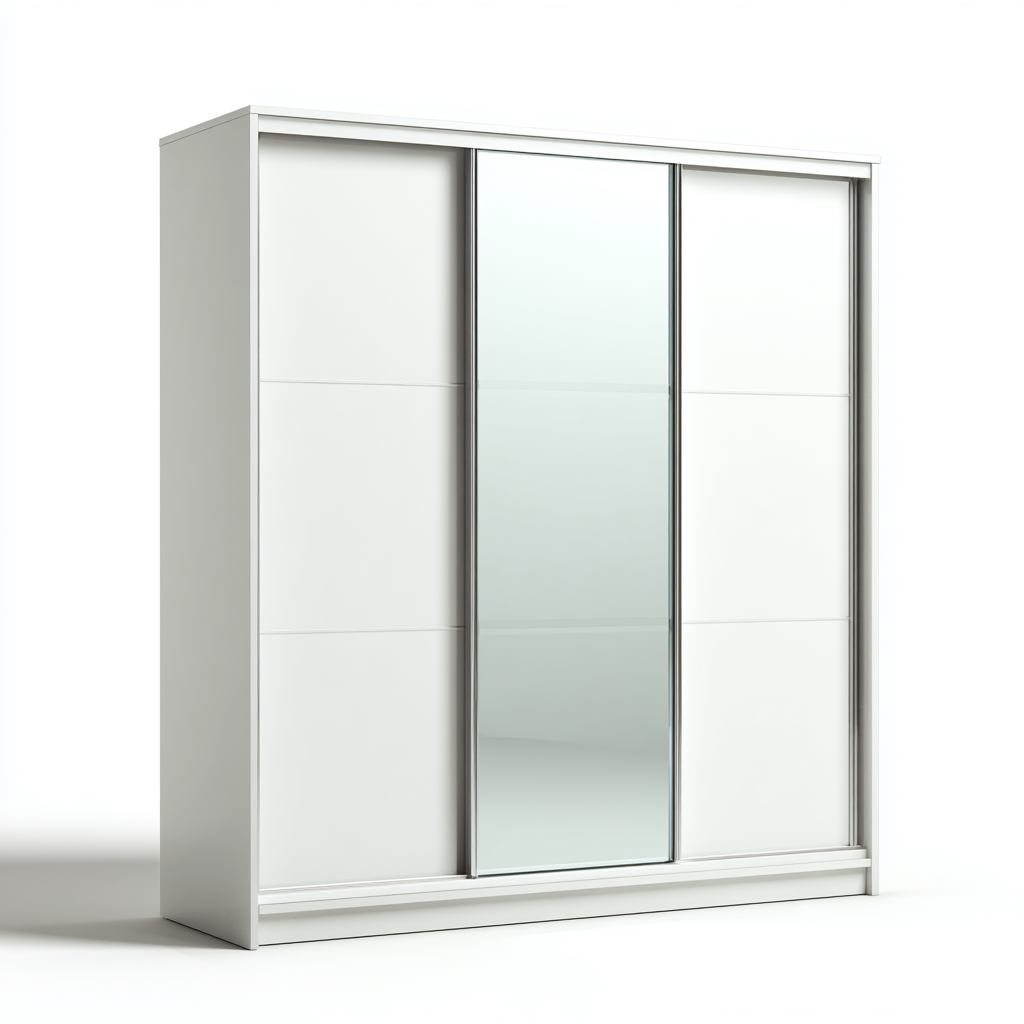 Armoire portes coulissantes bois 200x62x210 cm - blanc avec miroir - adaptée à la chambre - style moderne-Warmthova
