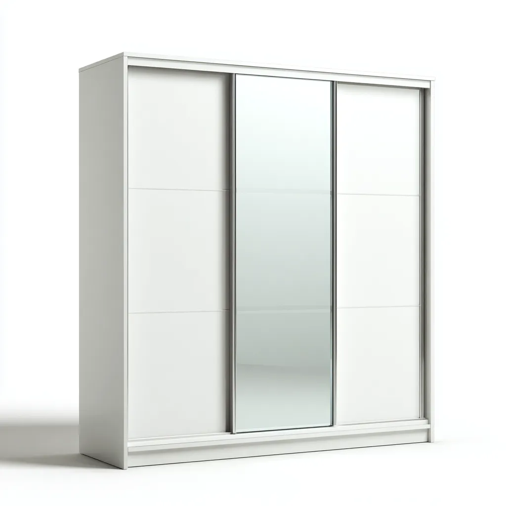Armoire portes coulissantes bois 200x62x210 cm - blanc avec miroir - adaptée à la chambre - style moderne-Warmthova