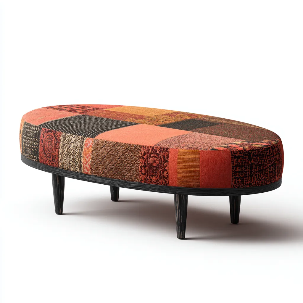 Banc de lit ovale tissu patchwork 110x50x38 cm - multicolore - style bohème pour chambre-Warmthova