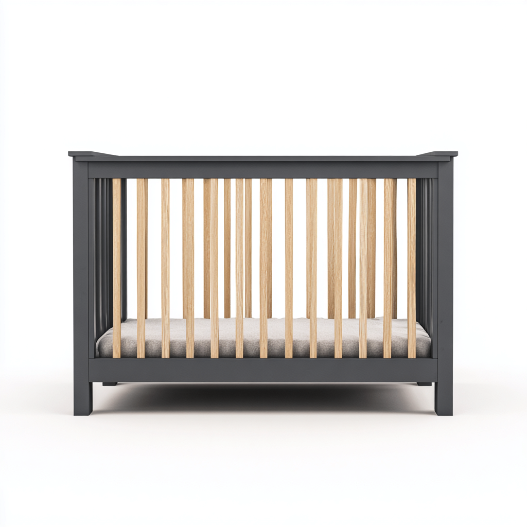 Lit bébé en bois massif 120x60x90 cm - gris foncé - bois naturel - design classique pour chambre de bébé-Warmthova
