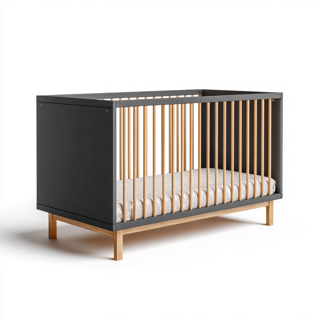 Lit bébé en bois massif 120x60x90 cm - gris foncé - bois naturel - design moderne pour chambre de bébé-Warmthova