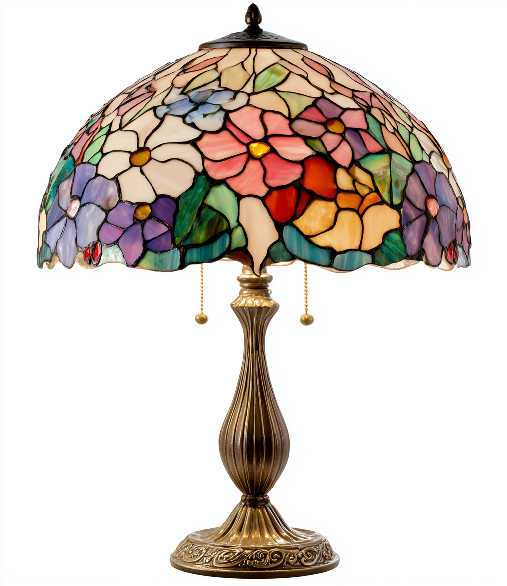 Lampe de table verre vitrail 34x34x55 cm - multicolore - adaptée au salon - style classique-Warmthova