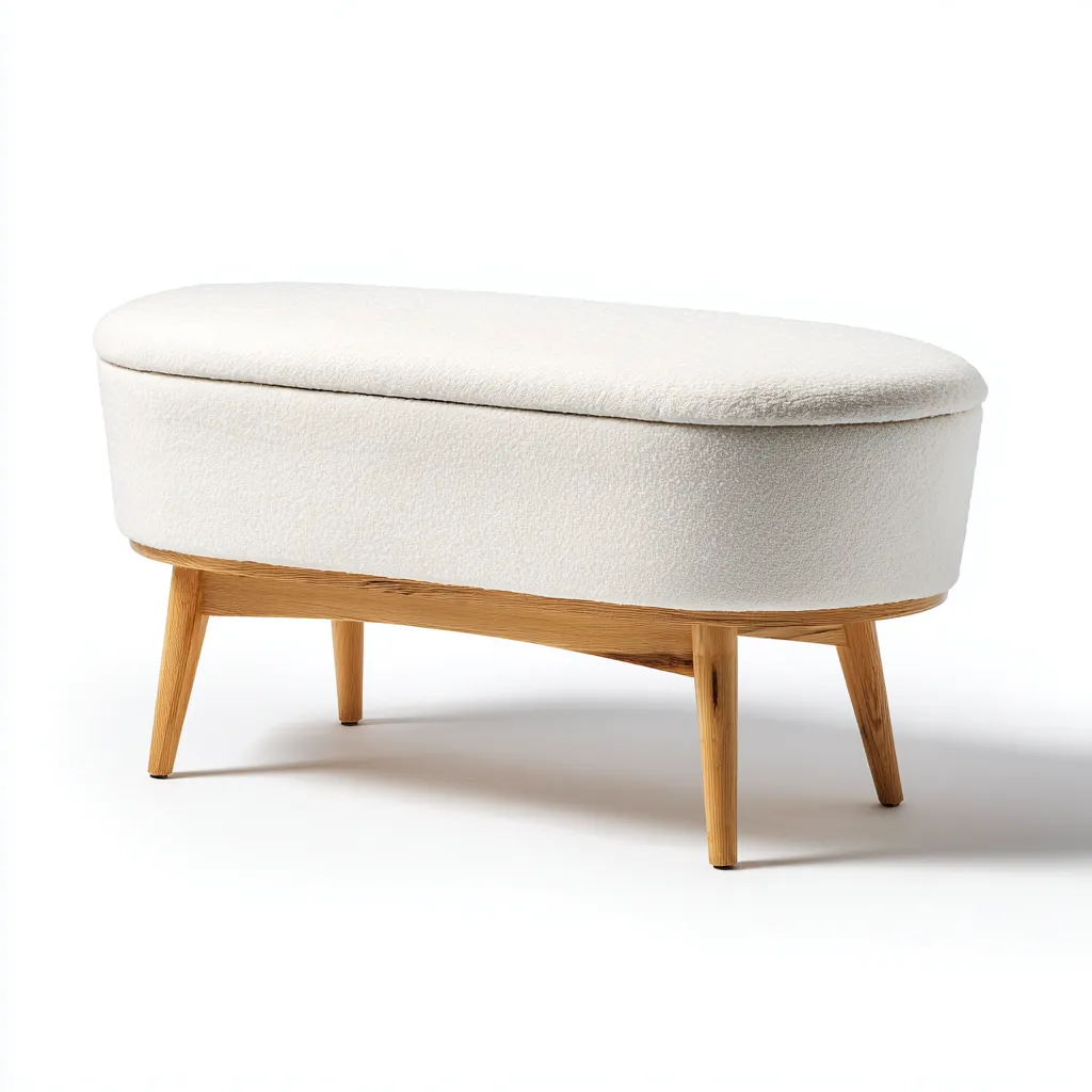 Banc de lit ovale coffre tissu bouclé 95x40x47 cm - blanc - style moderne pour chambre-Warmthova