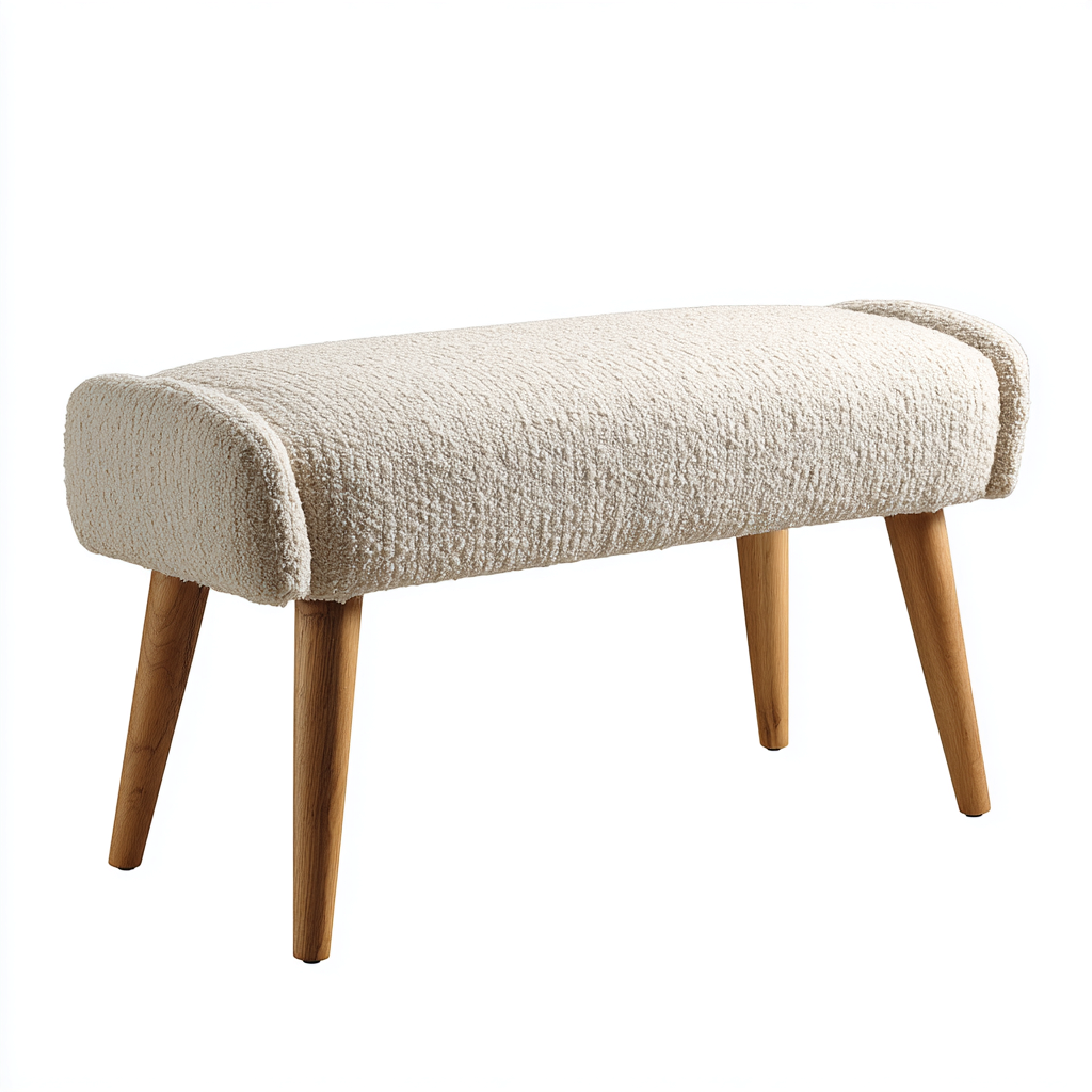 Banc de lit assise tissu bouclé avec accoudoirs 80x35x45 cm - beige - style nordique pour chambre-Warmthova