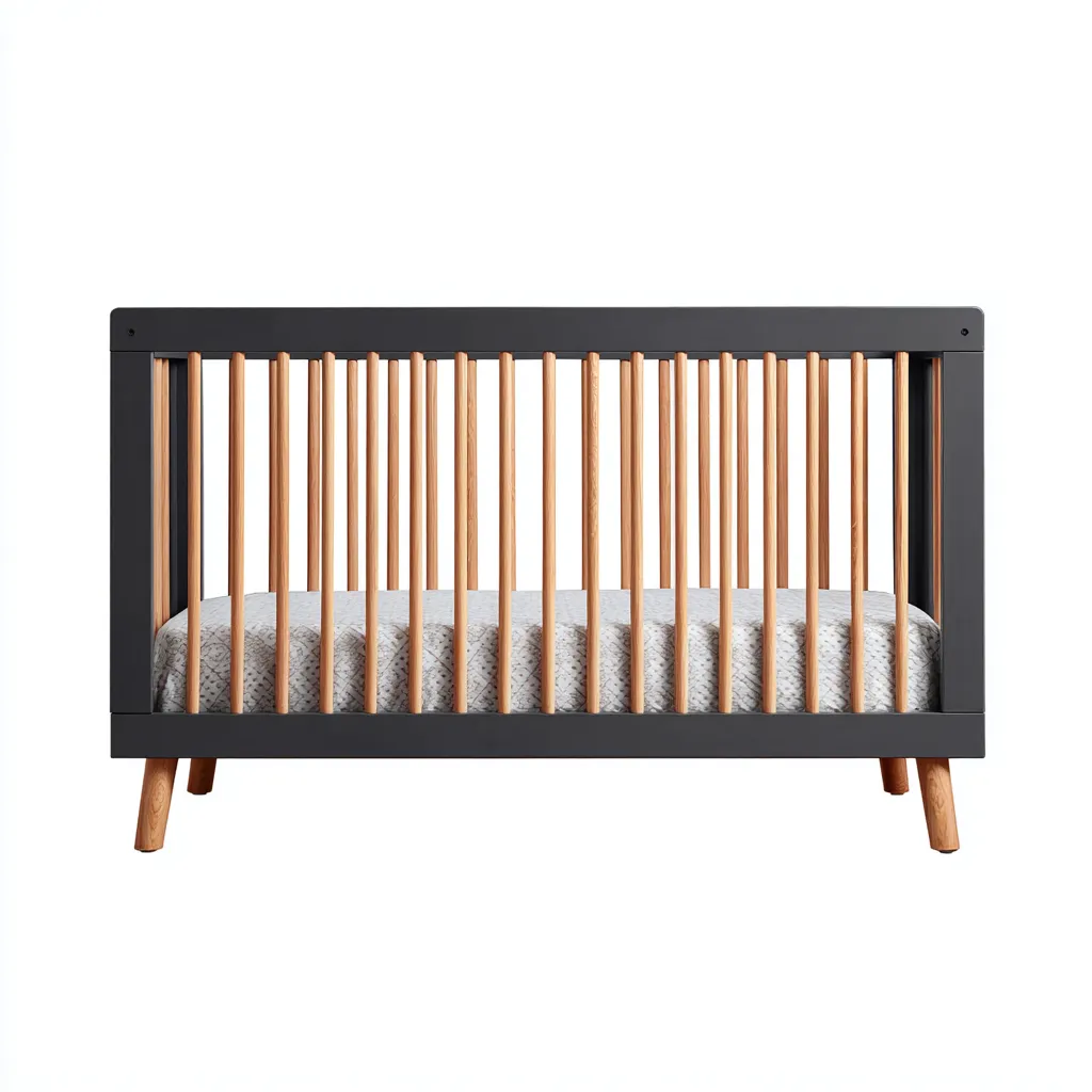Lit bébé en bois massif 120x60x90 cm - gris foncé - bois naturel - design moderne pour chambre de bébé-Warmthova