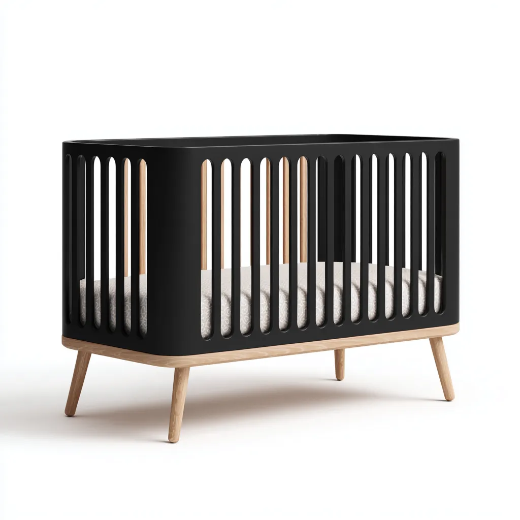 Lit bébé en bois massif 120x60x90 cm - noir - bois naturel - design moderne pour chambre de bébé-Warmthova