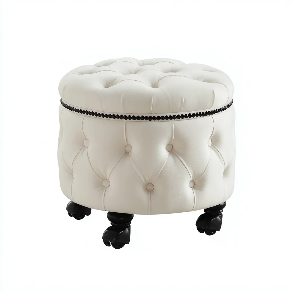 Pouf rond en tissu 45x45x48 cm - blanc - noir - adapté au salon - design moderne-Warmthova