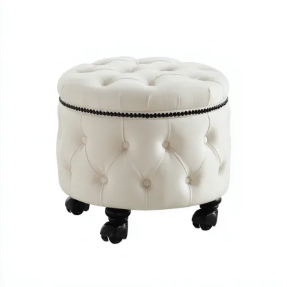 Pouf rond en tissu 45x45x48 cm - blanc - noir - adapté au salon - design moderne-Warmthova