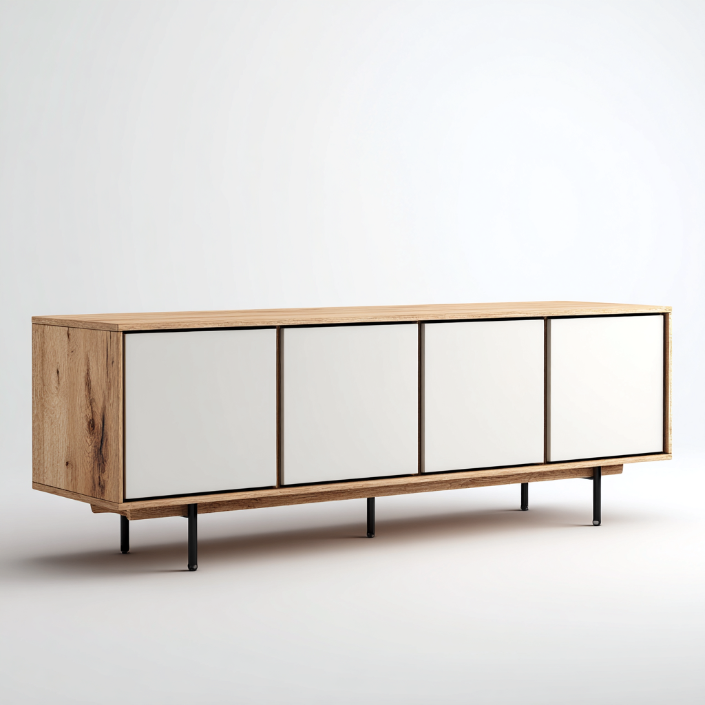 Meuble TV bois 150x40x55 cm - chêne clair - blanc - design moderne adapté au salon-Warmthova