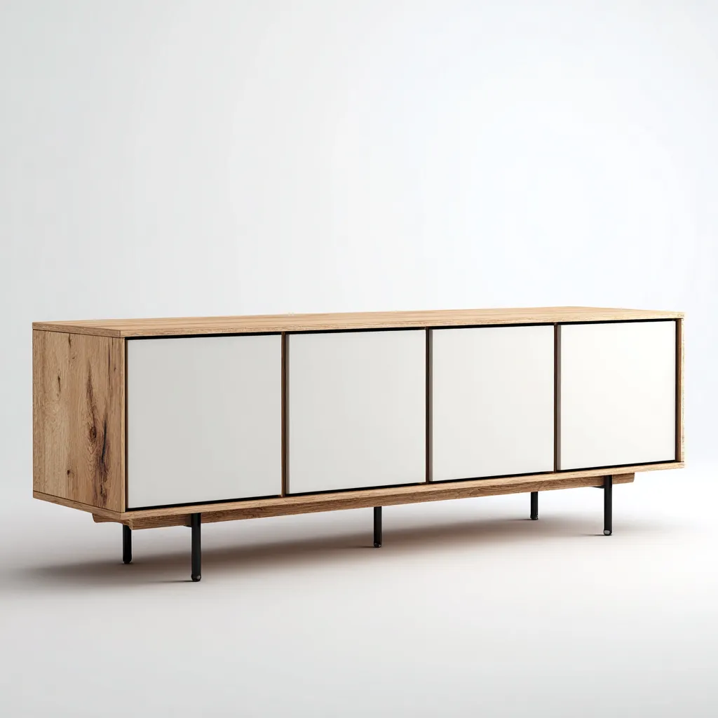 Meuble TV bois 150x40x55 cm - chêne clair - blanc - design moderne adapté au salon-Warmthova