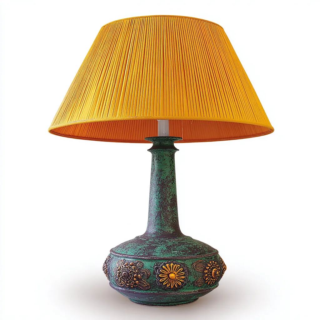 Lampe de table céramique et tissu 28x28x55 cm - vert - orange - style vintage adapté au salon-Warmthova