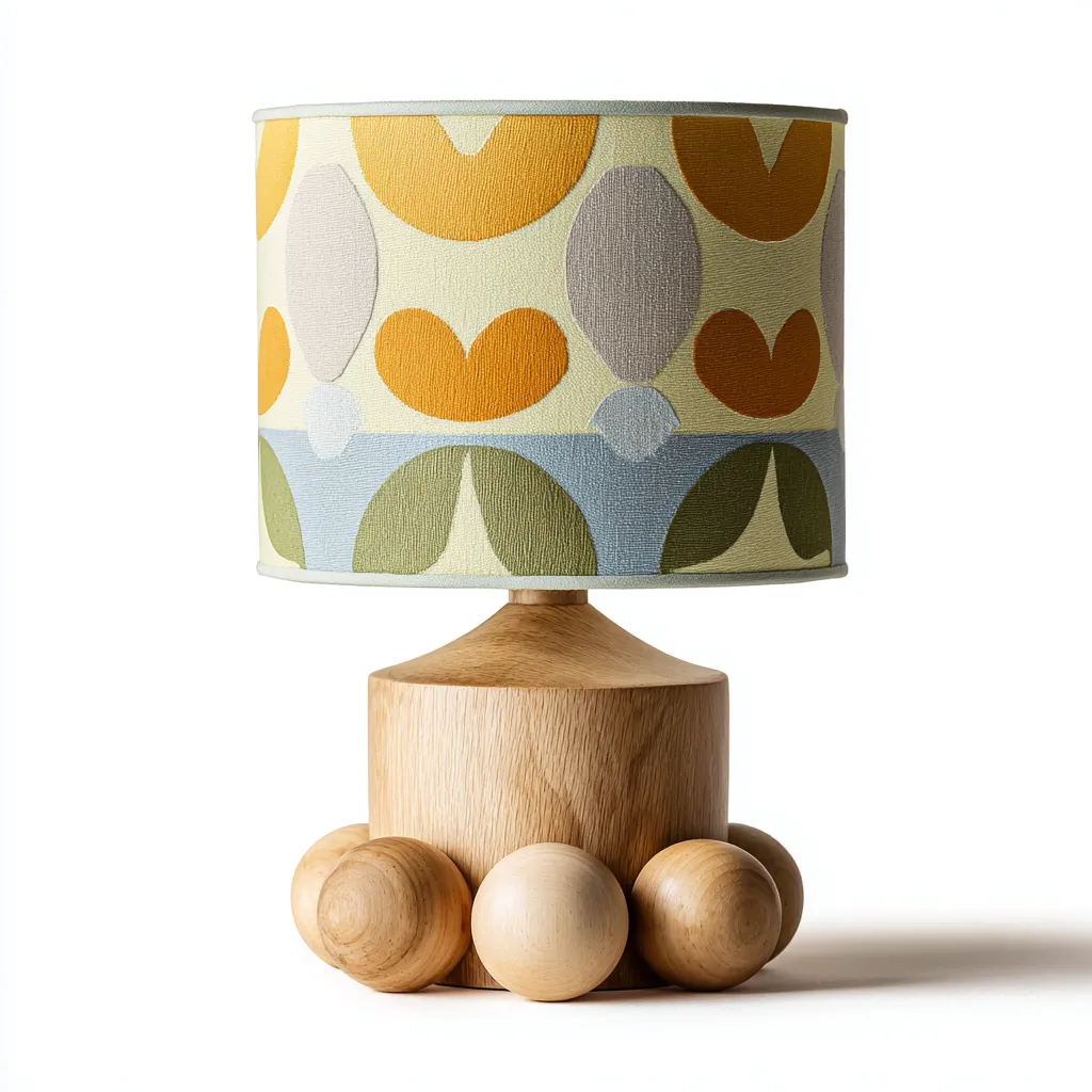 Lampe de table bois et tissu 22x22x34 cm - multicolore - style moderne adapté au salon-Warmthova