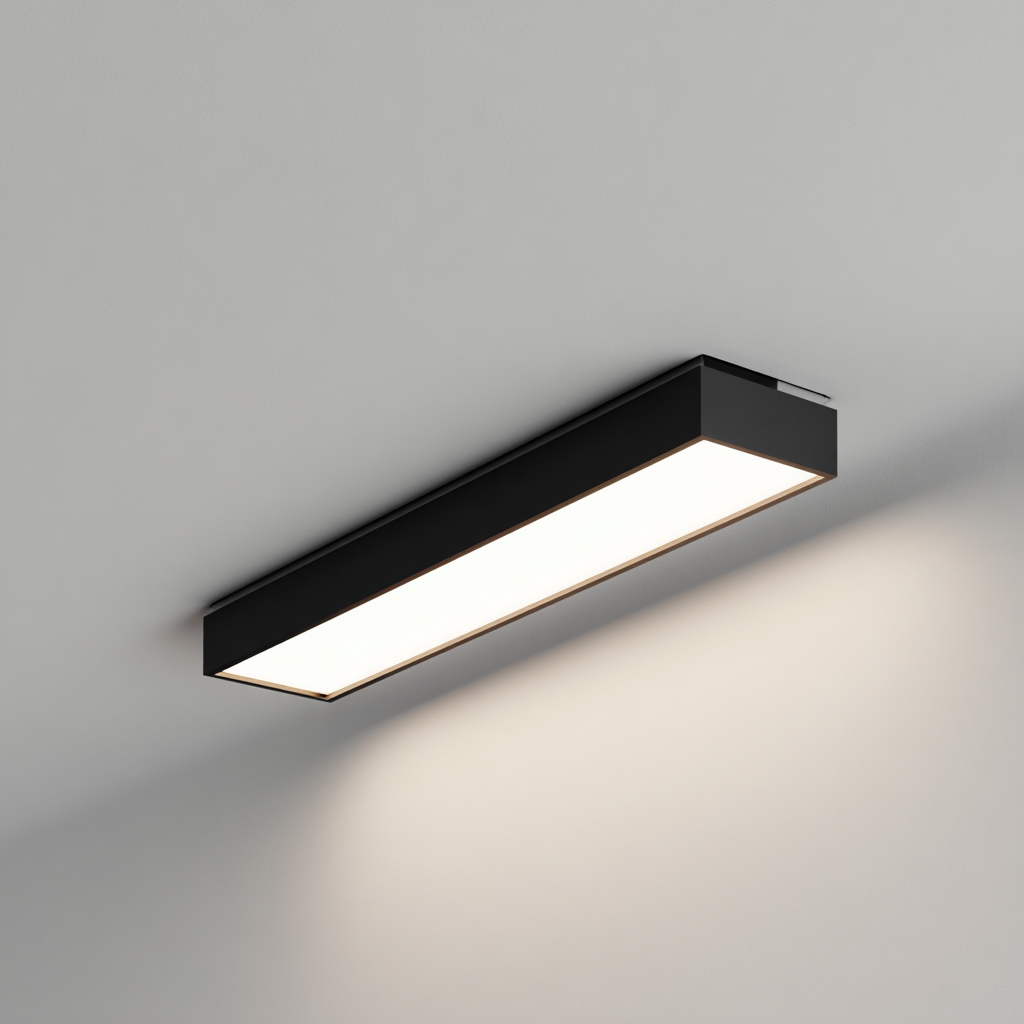 Plafonnier métal composite noir 52x7x6 cm - éclairage LED - design linéaire contemporain - pour intérieur-Warmthova