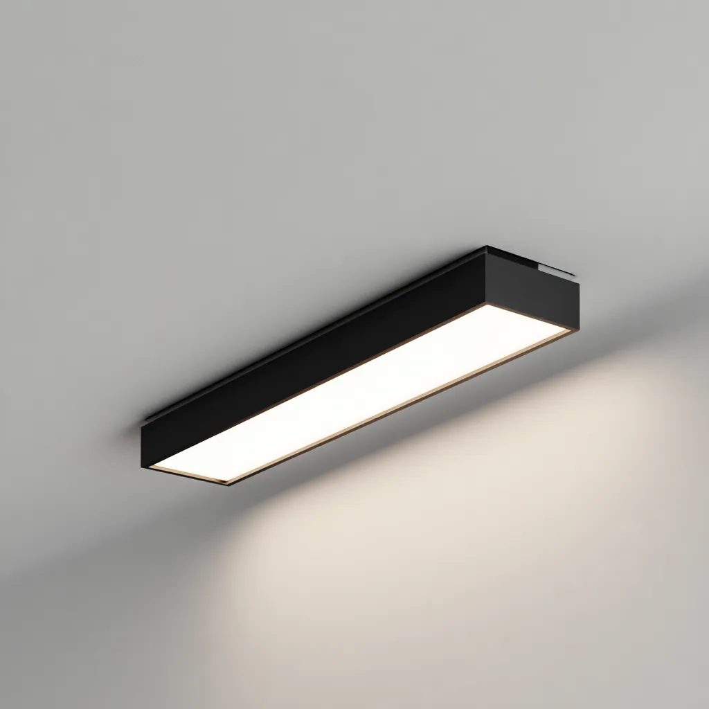 Plafonnier métal composite noir 52x7x6 cm - éclairage LED - design linéaire contemporain - pour intérieur-Warmthova