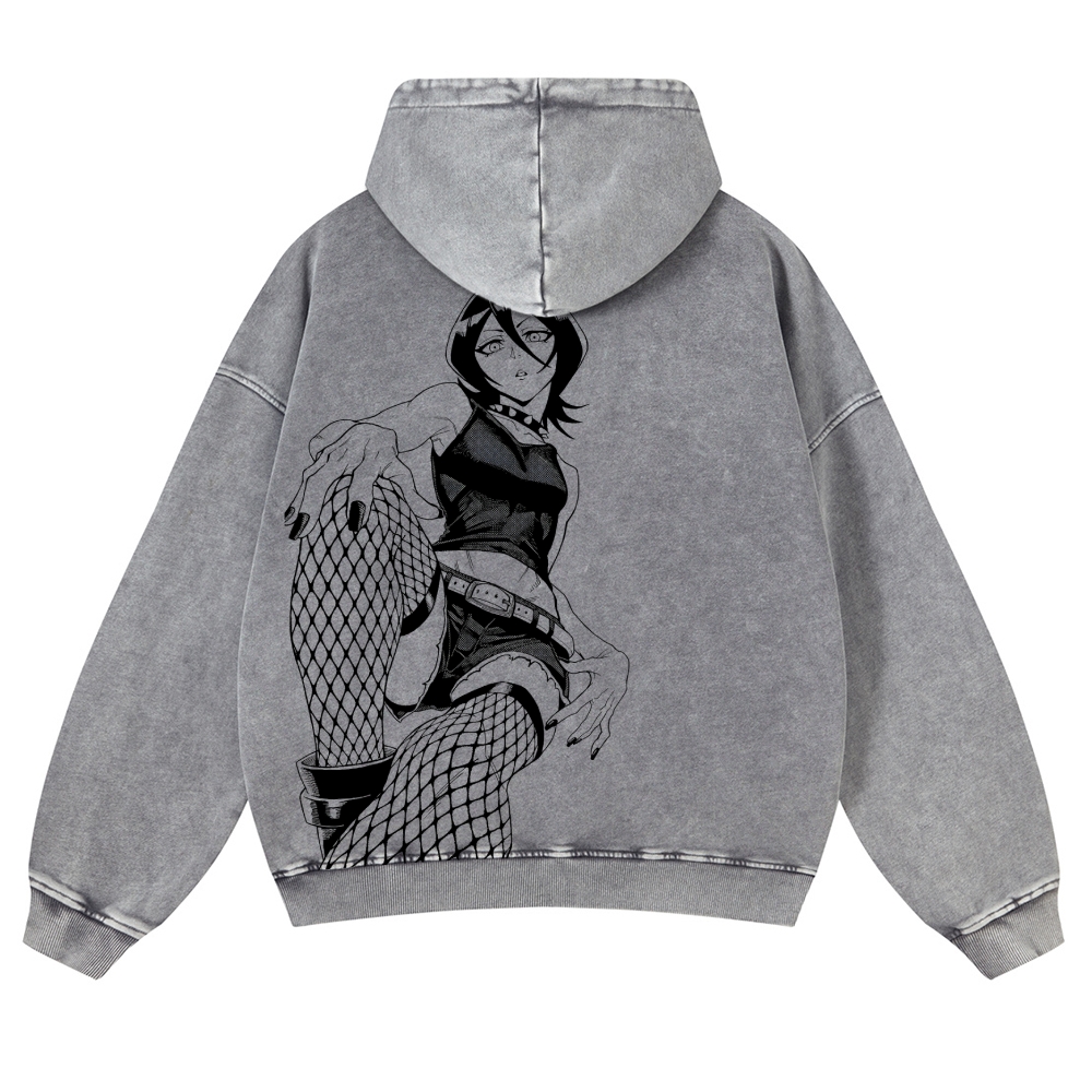 Bleach Vintage Rukia Kuchiki  Casual Washed Hoodies