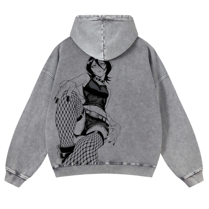 Bleach Vintage Rukia Kuchiki  Casual Washed Hoodies