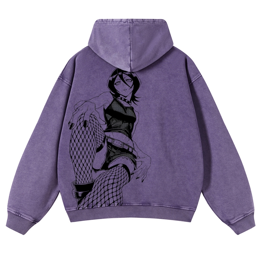 Bleach Vintage Rukia Kuchiki  Casual Washed Hoodies