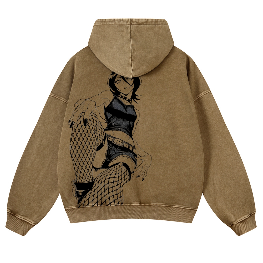 Bleach Vintage Rukia Kuchiki  Casual Washed Hoodies