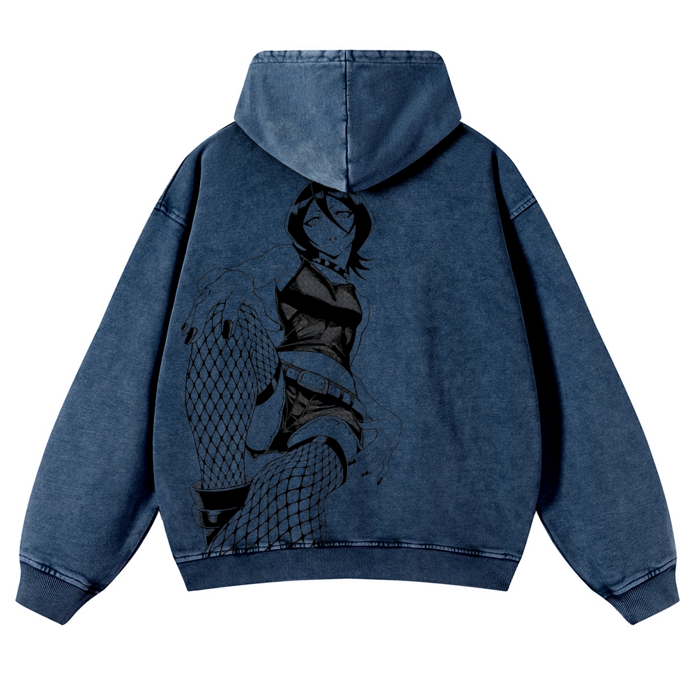 Bleach Vintage Rukia Kuchiki  Casual Washed Hoodies
