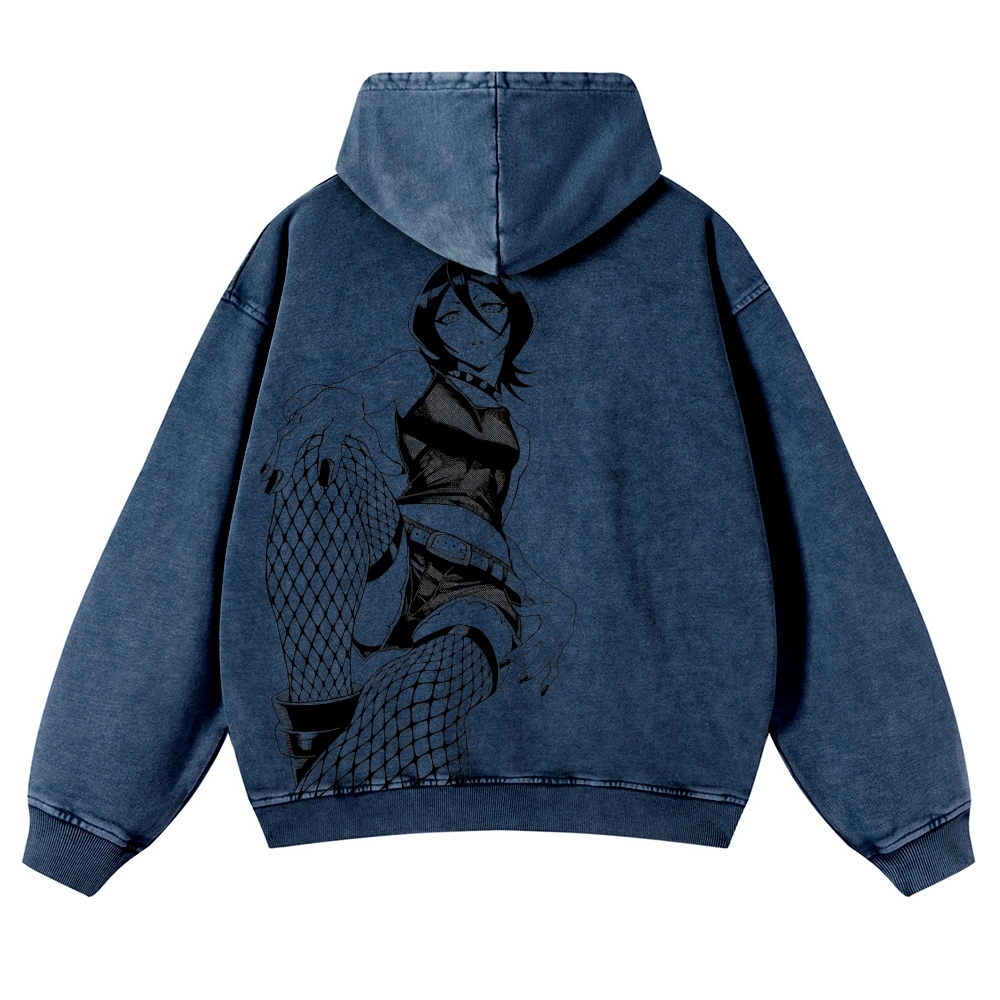 Bleach Vintage Rukia Kuchiki  Casual Washed Hoodies