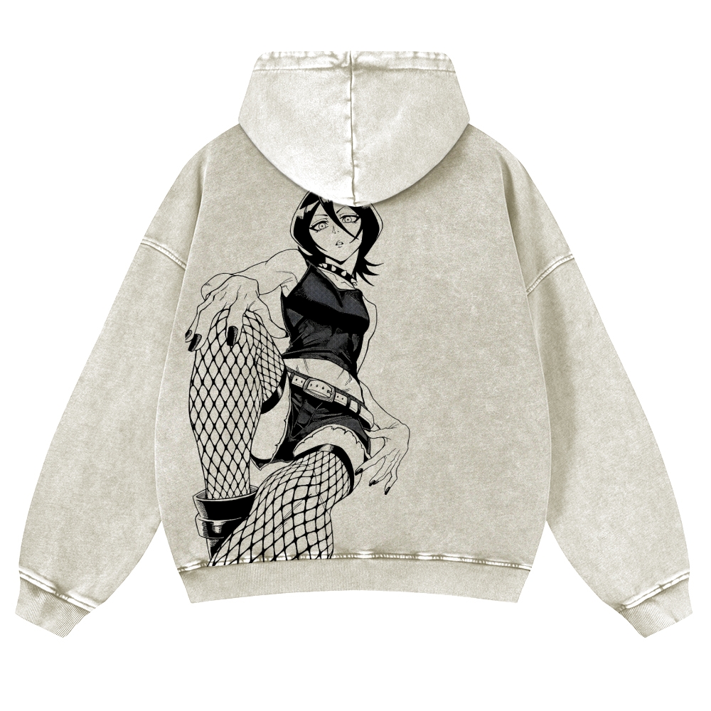 Bleach Vintage Rukia Kuchiki  Casual Washed Hoodies