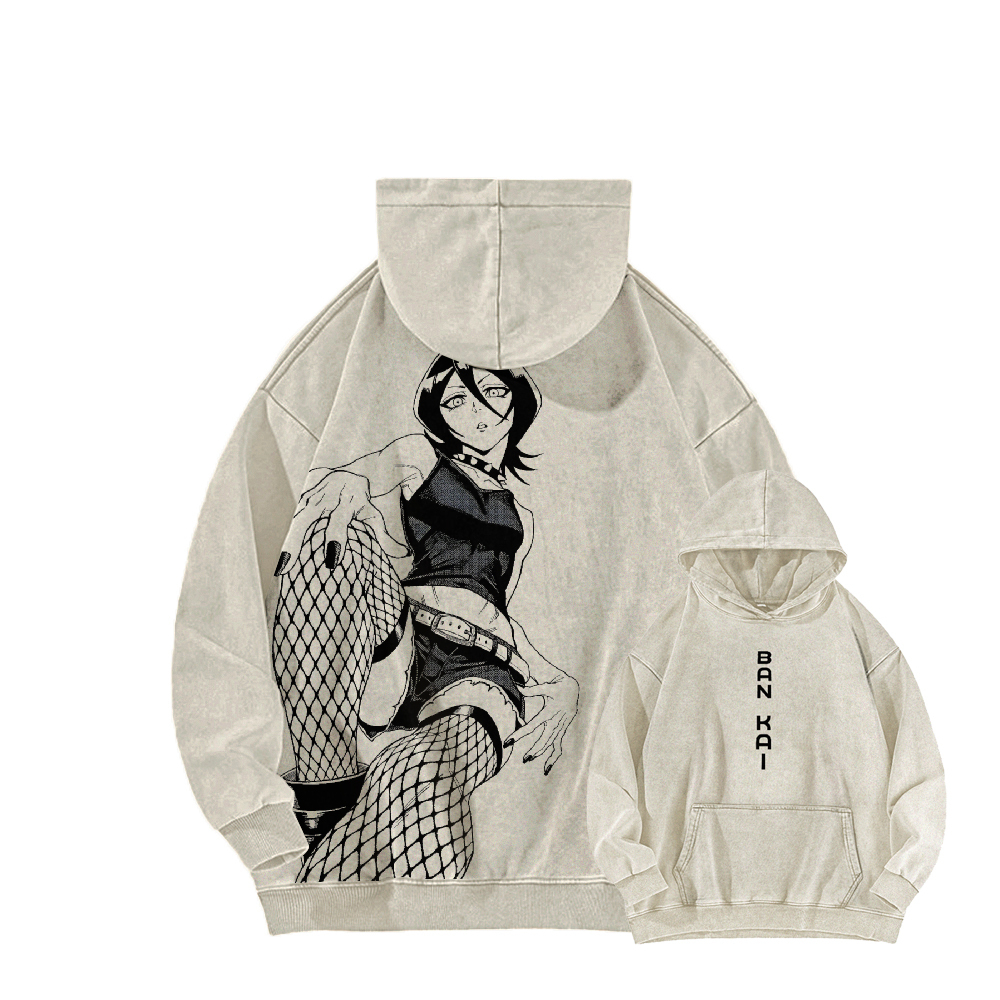 Bleach Vintage Rukia Kuchiki  Casual Washed Hoodies
