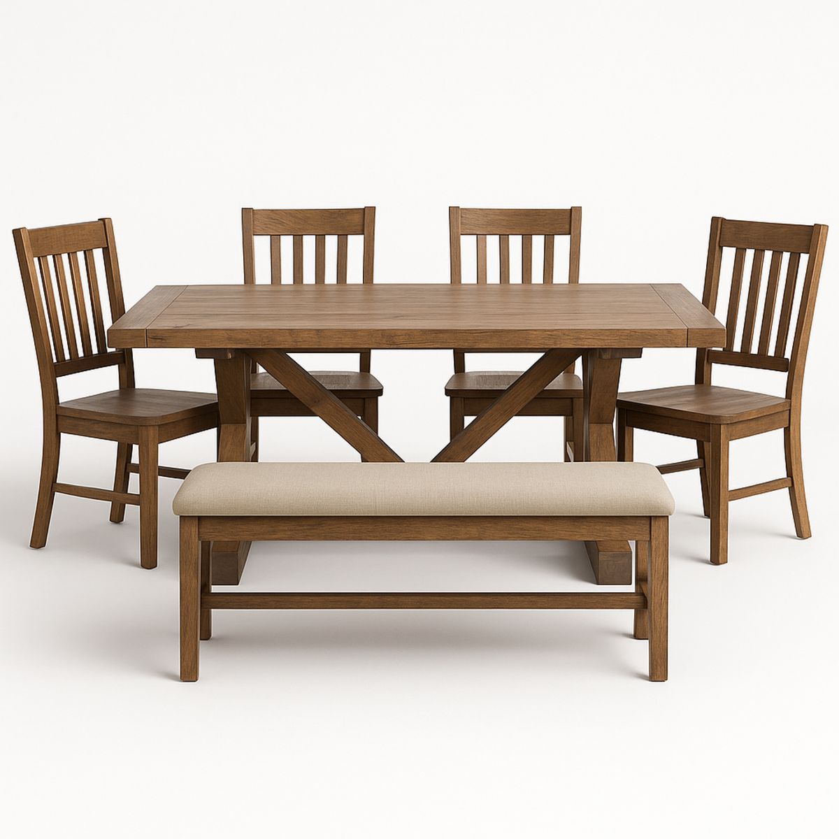 Dining Table Set Solid Wood Rectangular Brown with Chairs and Bench-Renolivra