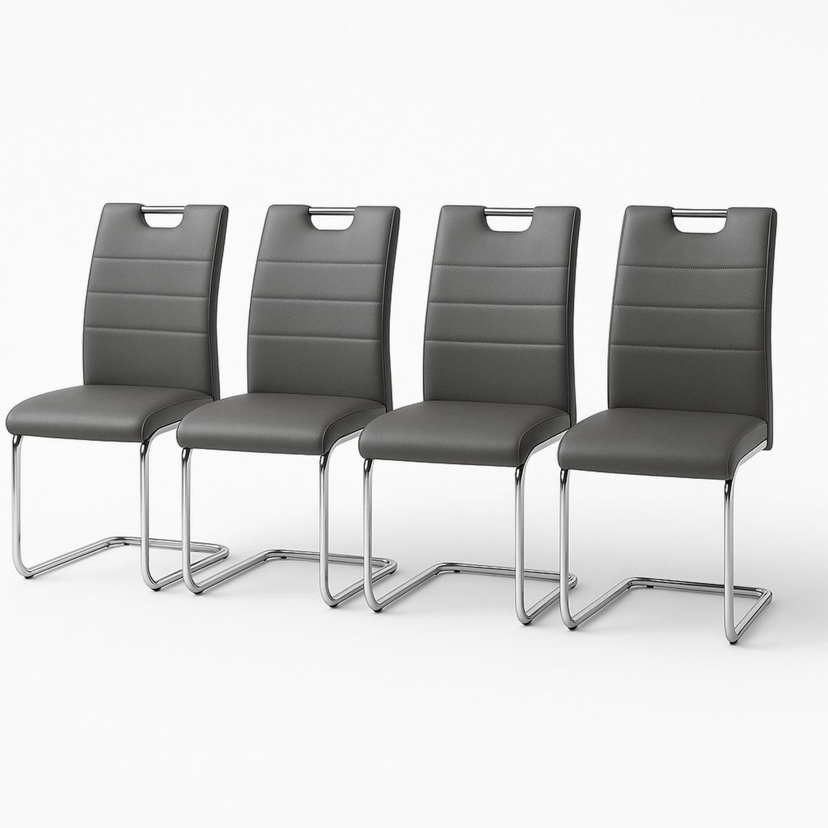 Set of 4 Grey PU Leather Dining Chairs with Chrome Frame-Renolivra