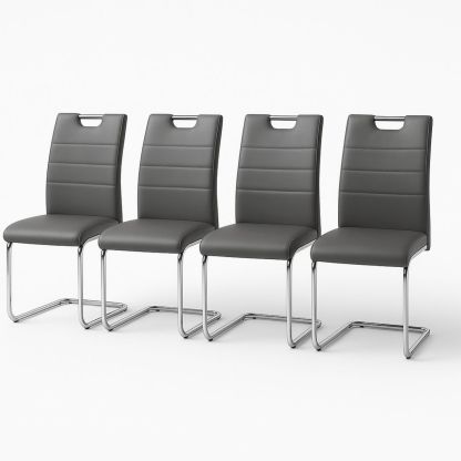 Set of 4 Grey PU Leather Dining Chairs with Chrome Frame-Renolivra