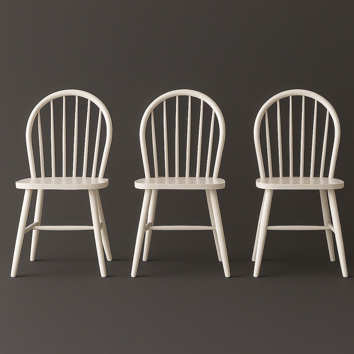 Set of 3 Wooden Dining Chairs Round Back White-Renolivra