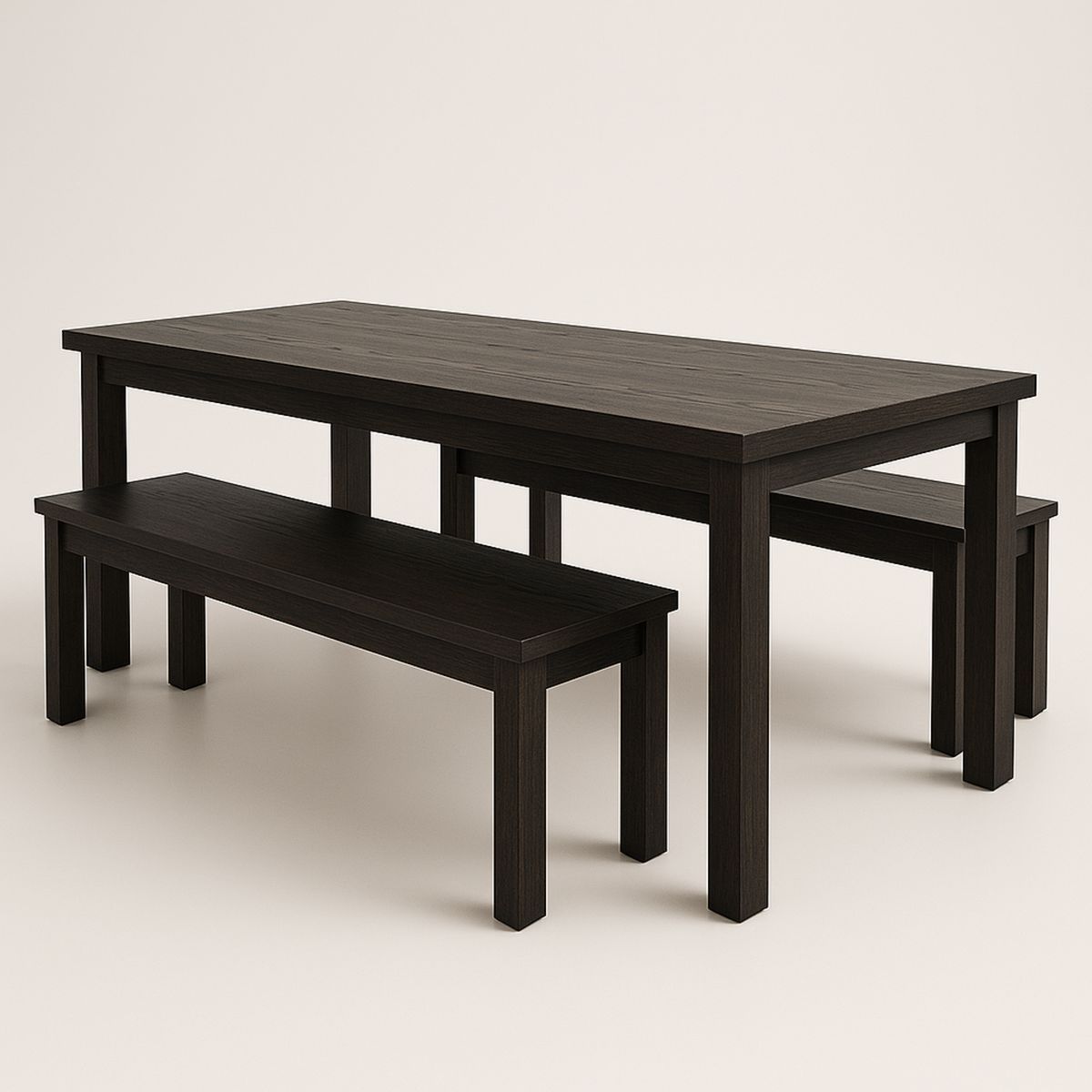 Solid Wood Dining Table Set Black 140x80x75cm with Benches-Renolivra