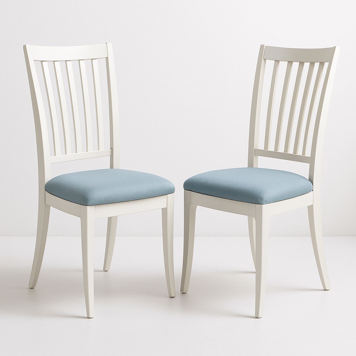 Set of 2 Wooden Dining Chairs with Blue Polyester Seats-Renolivra