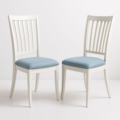 Set of 2 Wooden Dining Chairs with Blue Polyester Seats-Renolivra