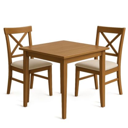 Wooden Dining Table Set with Two Chairs - Brown and Beige-Renolivra