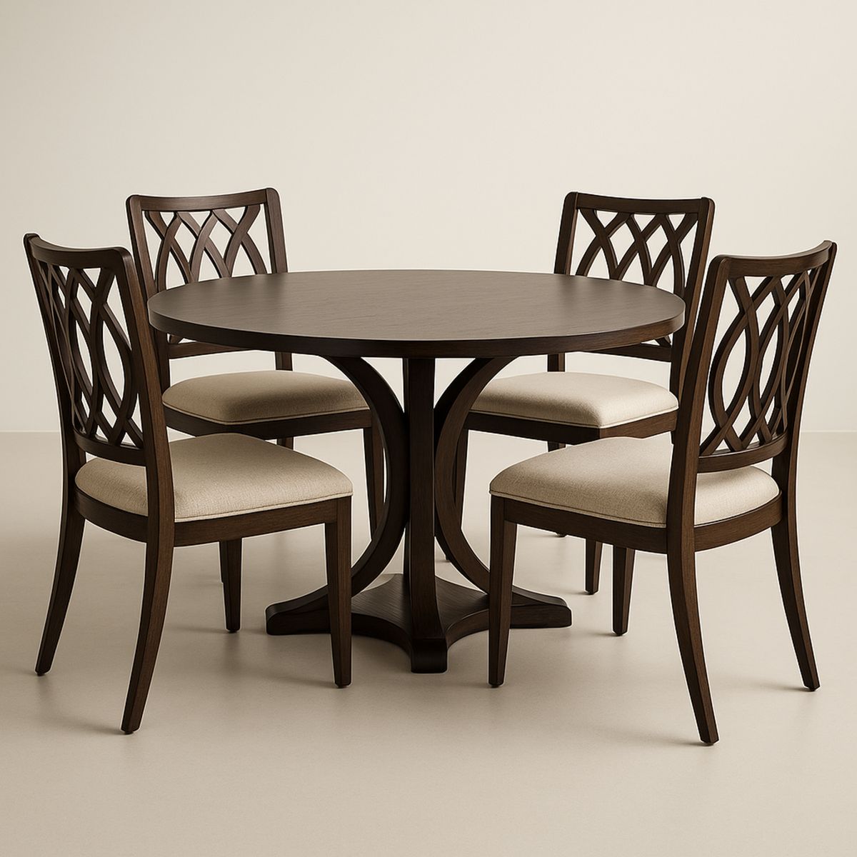 Round Dining Table Set with 4 Chairs Solid Wood Brown-Renolivra