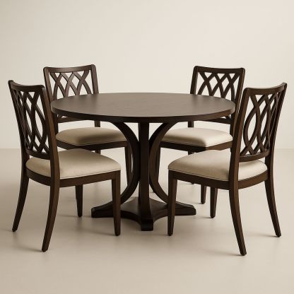 Round Dining Table Set with 4 Chairs Solid Wood Brown-Renolivra