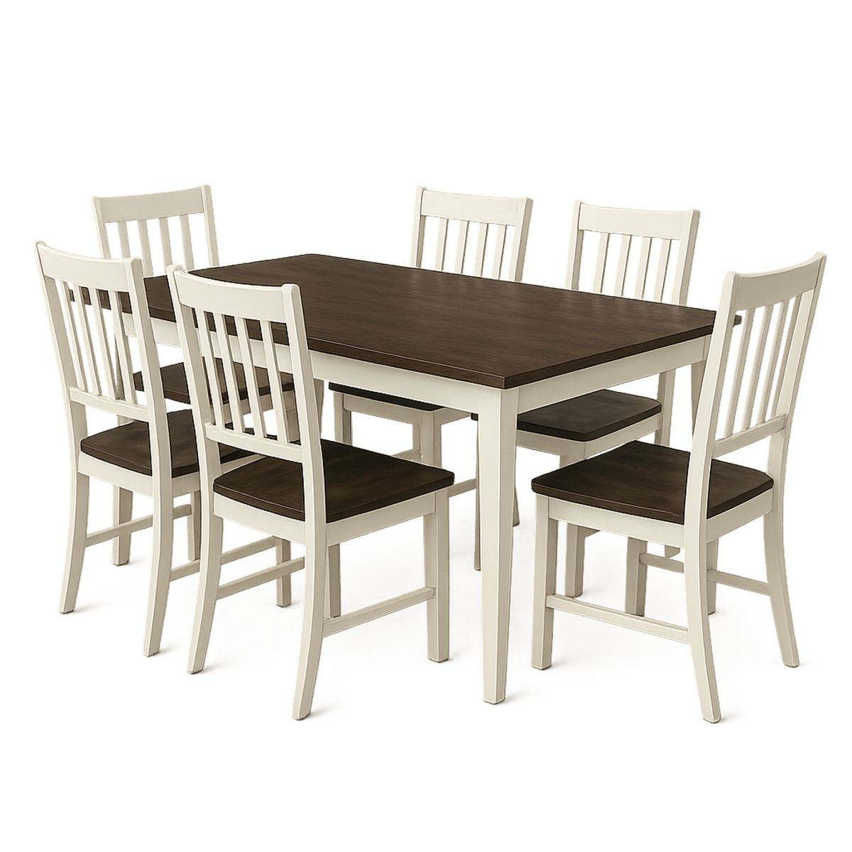 Dining Table Set 7 Pieces Wood Rectangular Brown White-Renolivra