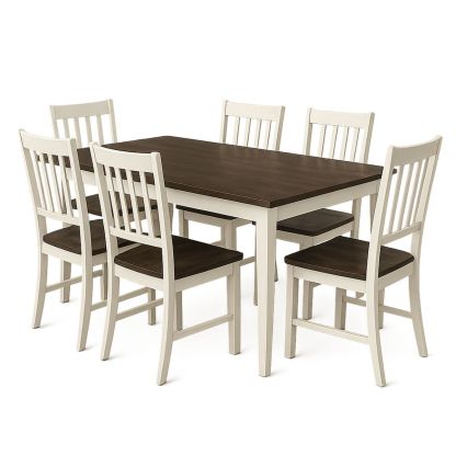 Dining Table Set 7 Pieces Wood Rectangular Brown White-Renolivra