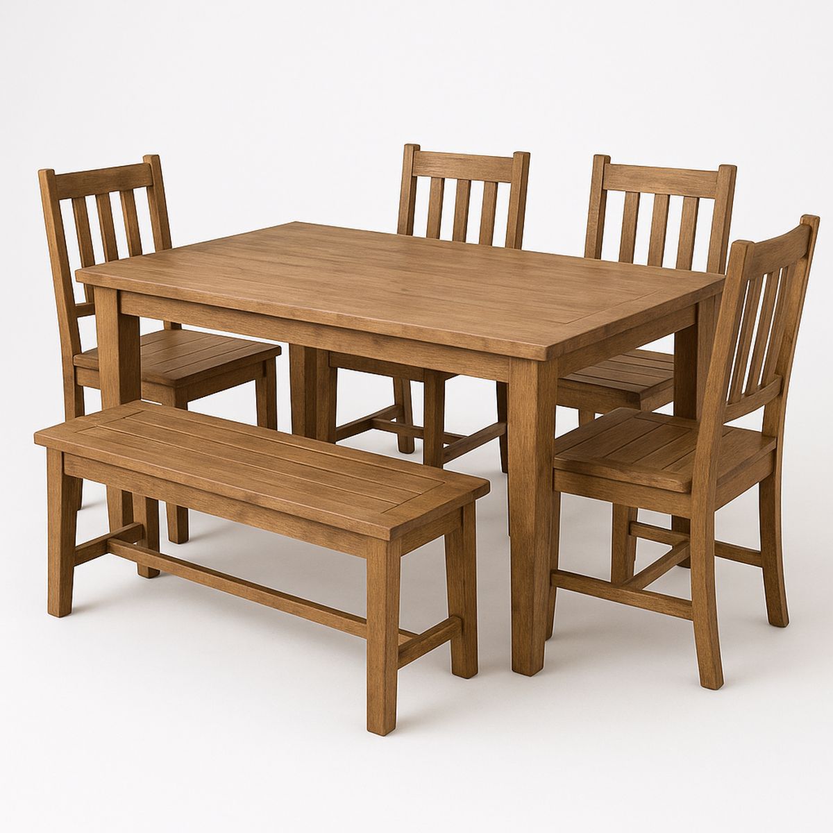 Oak Wood Dining Table Set with Chairs and Bench 5-Piece-Renolivra