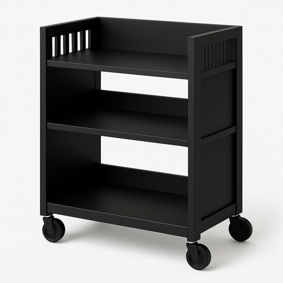 Black Steel Kitchen Trolley with 3 Shelves and Wheels-Telomivra