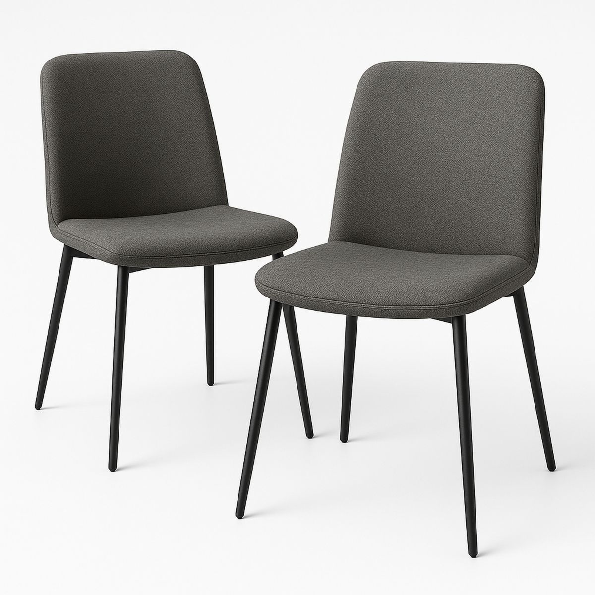 Set of 2 Fabric Dining Chairs Grey with Black Metal Legs-Telomivra