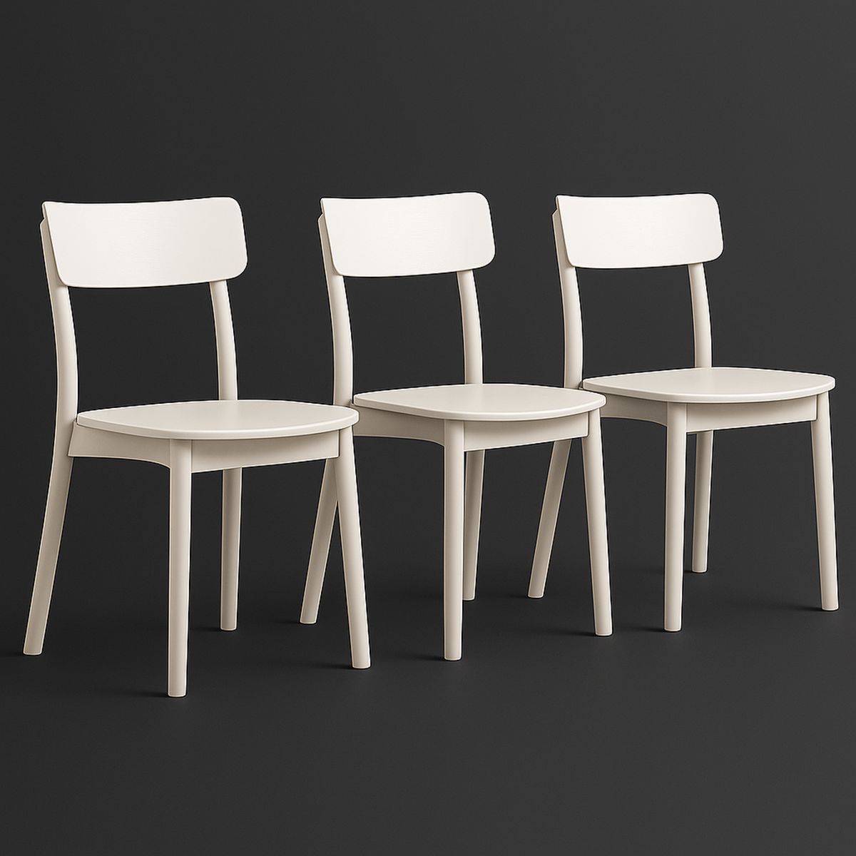 Set of 3 Wooden Dining Chairs - Ivory-Telomivra