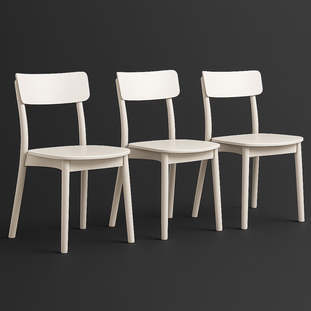 Set of 3 Wooden Dining Chairs - Ivory-Telomivra