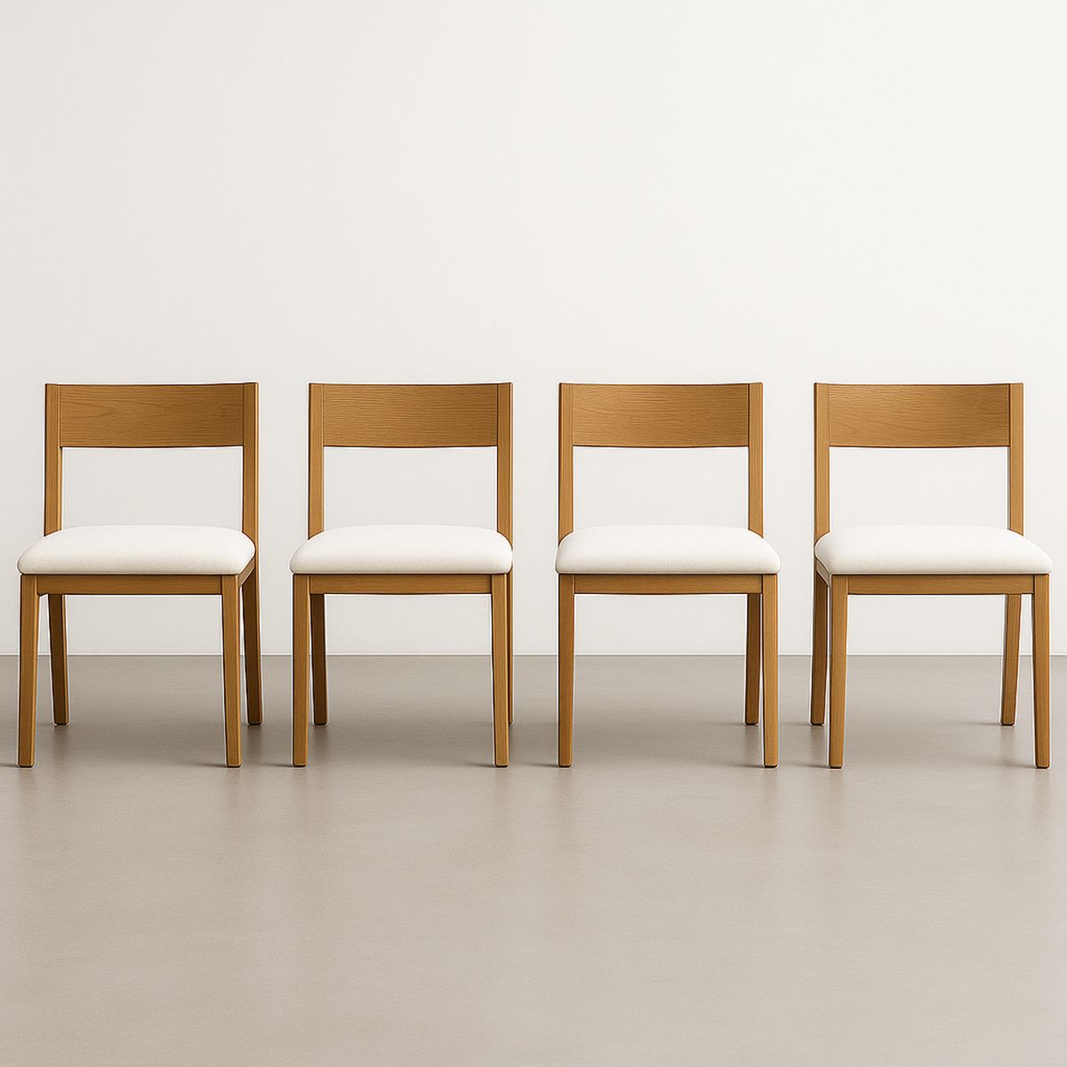 Set of 4 Wooden Dining Chairs Beech Veneer White Upholstered Seat-Telomivra