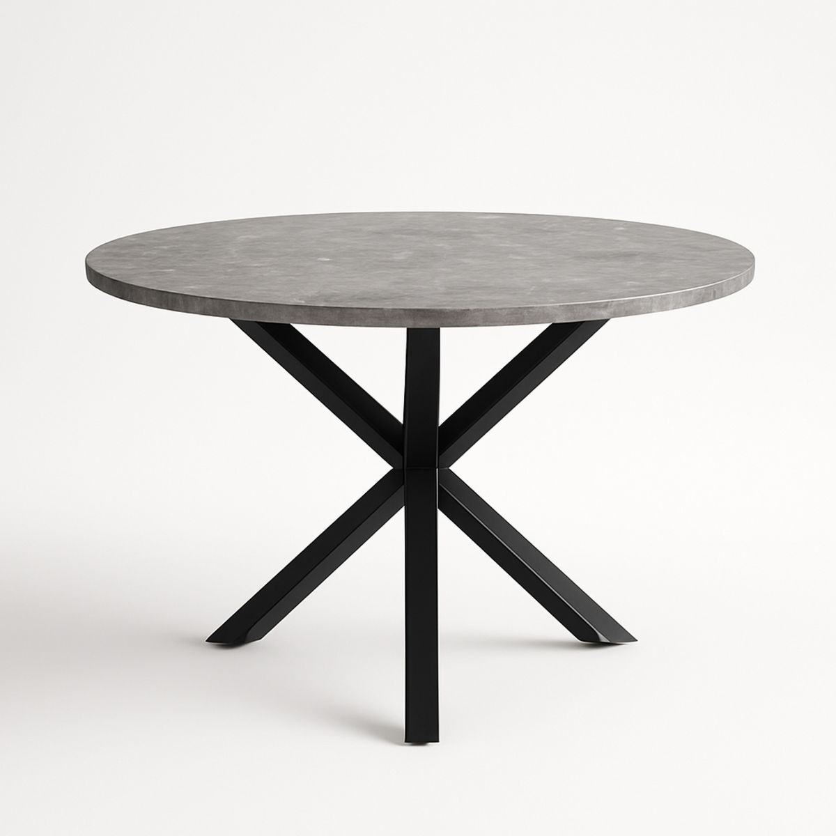 Round Concrete Dining Table with Steel Legs in Grey and Black 120cm-Telomivra