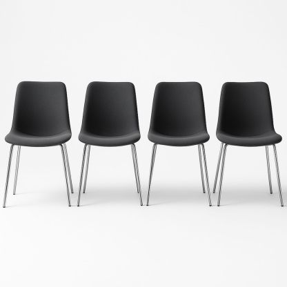 Set of 4 Black Polypropylene Dining Chairs with Chrome Legs-Telomivra