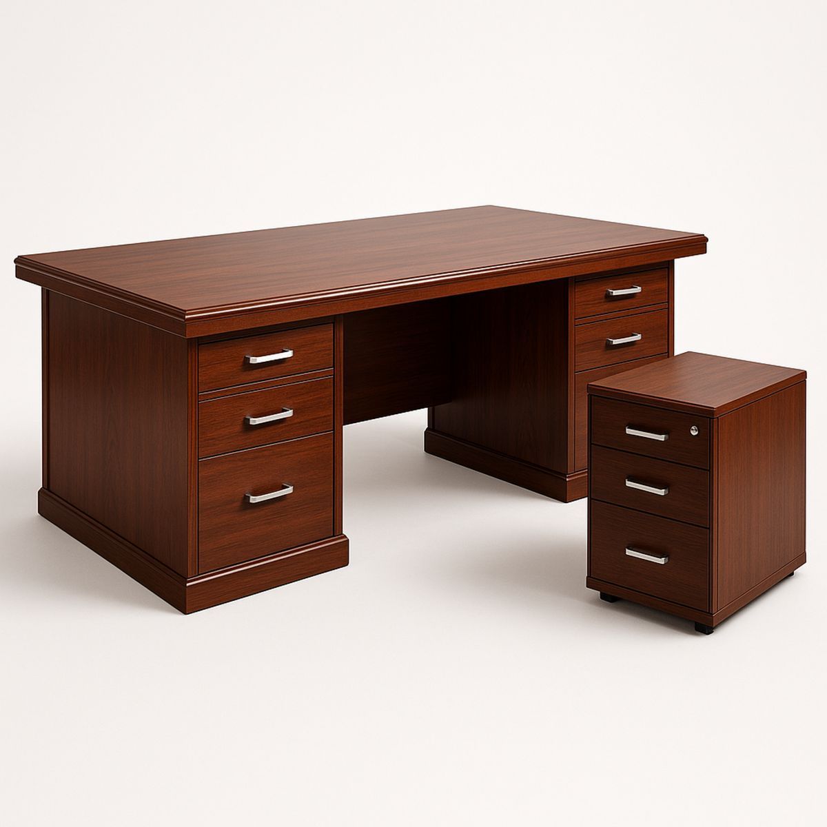 Office Desk Set Wooden Rectangular Mahogany with Filing Cabinet-Nerivanto