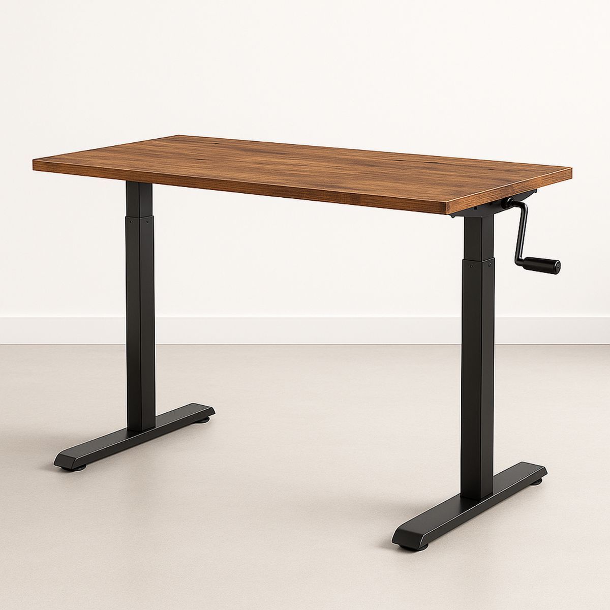 Crank Adjustable Height Desk with Wood Top and Black Steel Frame 120cm x 60cm-Nerivanto